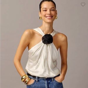 J Crew Collection rosette halter top in luster crepe, XL, NWT